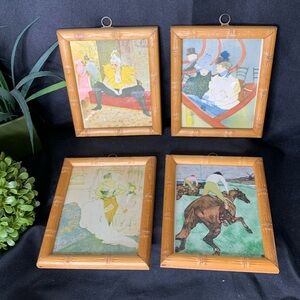 Set of 4 vintage Henri de Toulouse-Lautrec small wood framed pictures / art